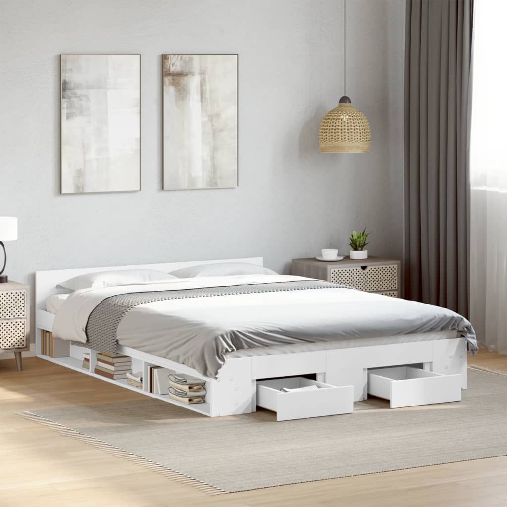 Bedframe with Drawers White 135x190cm Double