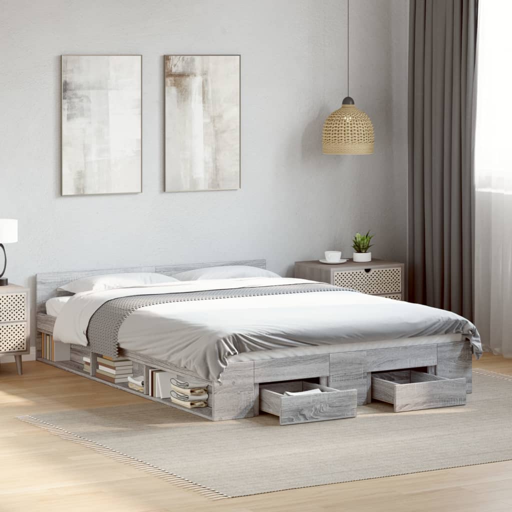 Bedframe with Drawers Grey Sonoma 120x190cm Small Double