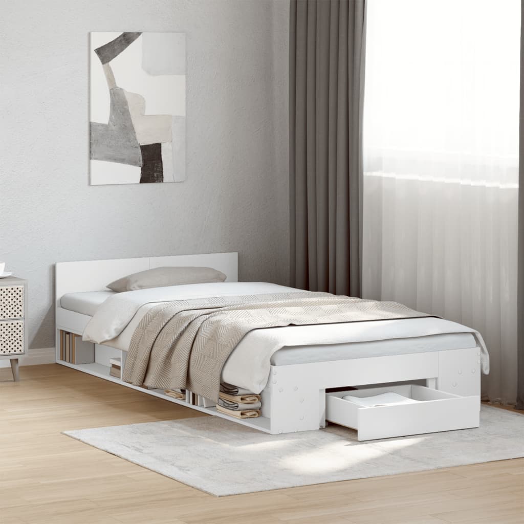 Bedframe with Drawer White 90x190cm Single