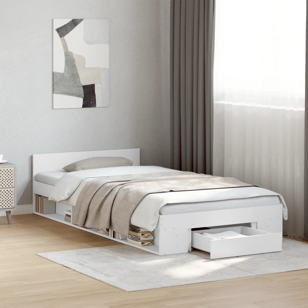 Bedframe with Drawer White 75x190cm Small Single