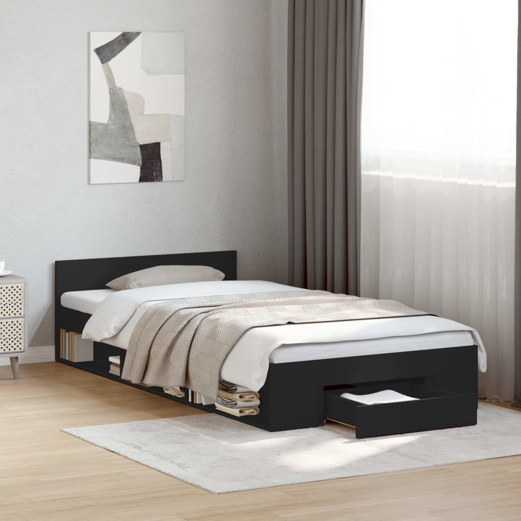 Bedframe with Drawer Black 75x190cm Small Single