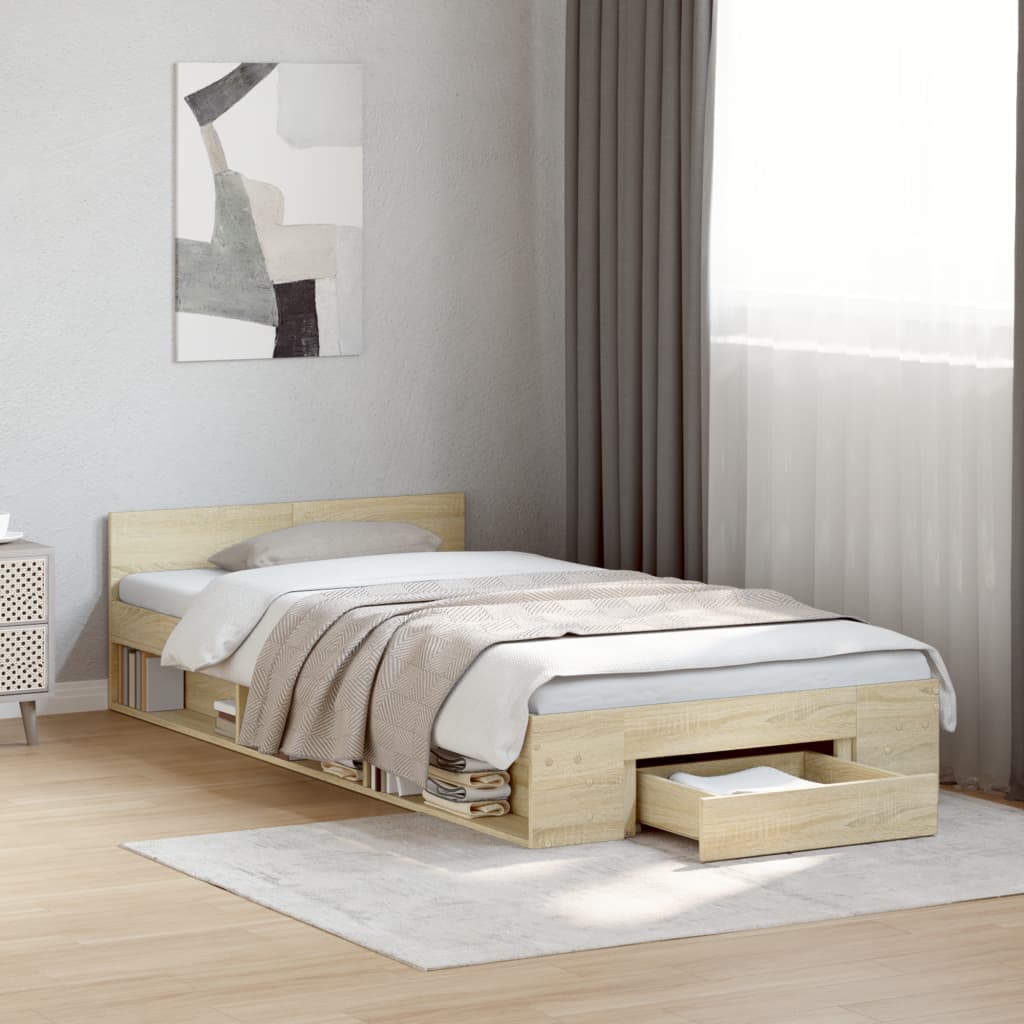 Bedframe with Drawer Sonoma Oak 75x190cm Small Single