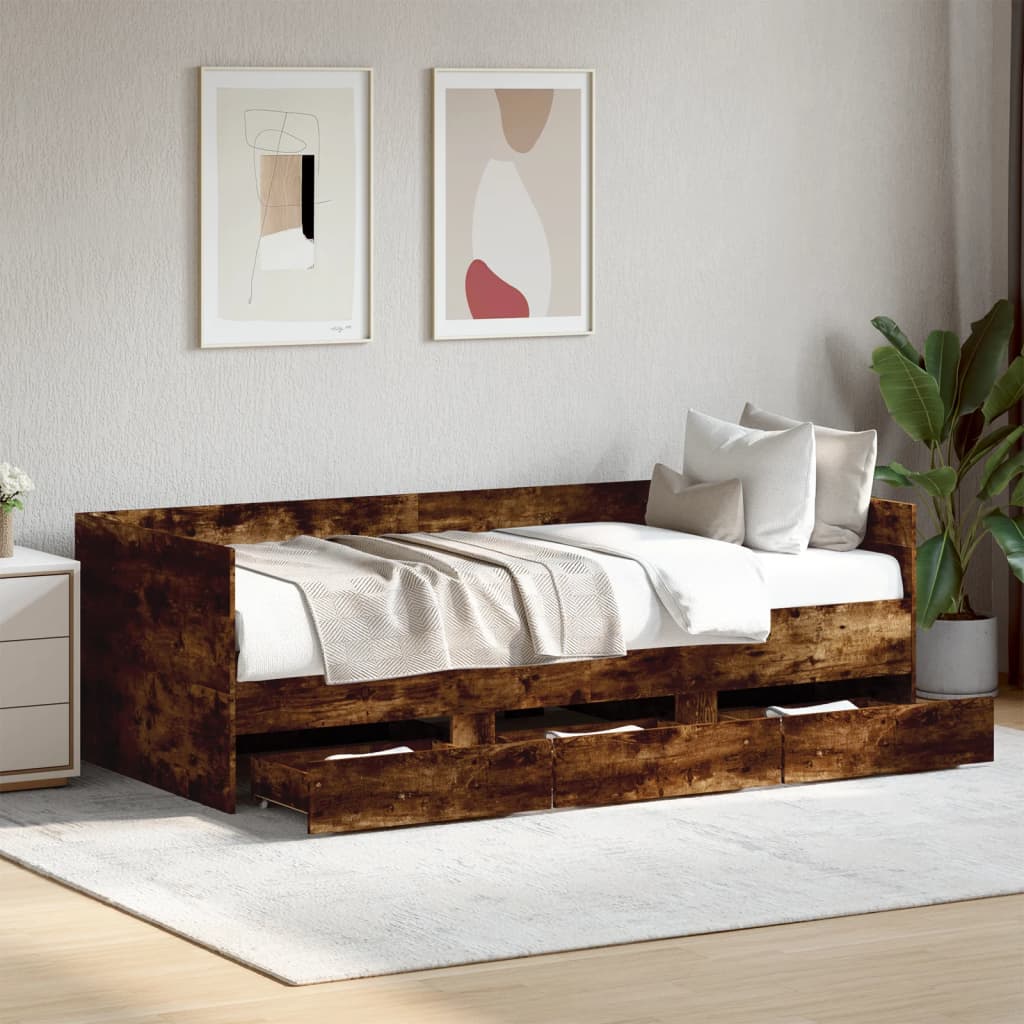 Daybed with Drawers Smoked Oak 90x190cm Single
