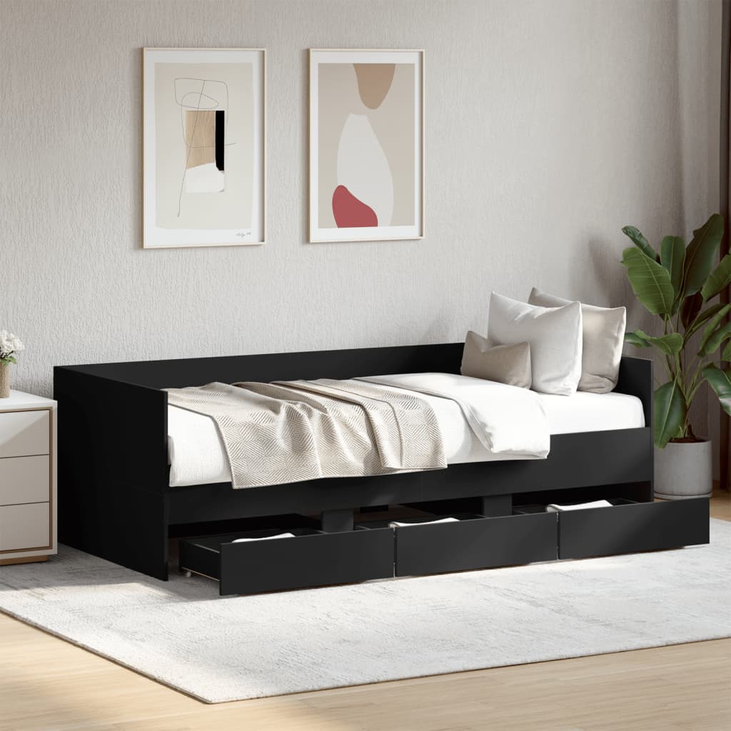 Daybed with Drawers Black 75x190cm Small Single
