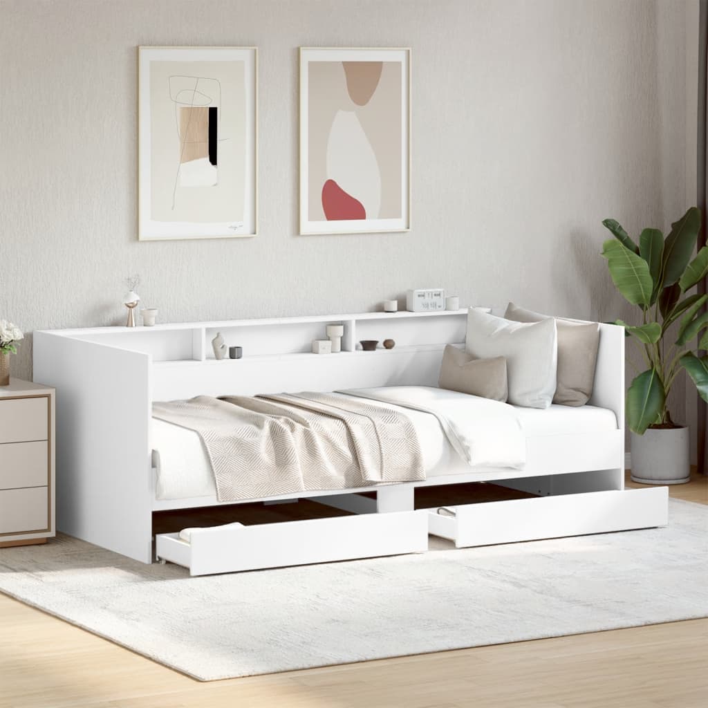 Daybed with Drawers White 90x200cm