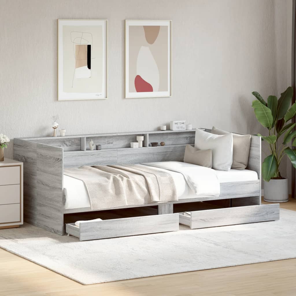 Daybed with Drawers Grey Sonoma 90x200cm