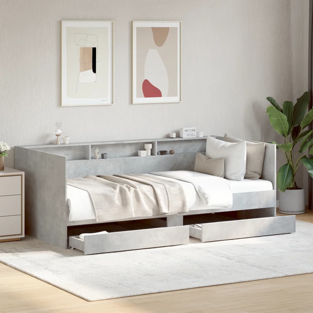 Daybed with 2 Drawers Concrete Grey 90x190cm Single