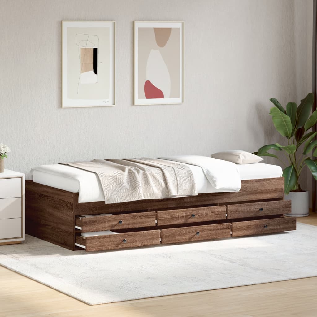 Daybed with Drawers Brown Oak 100x200cm