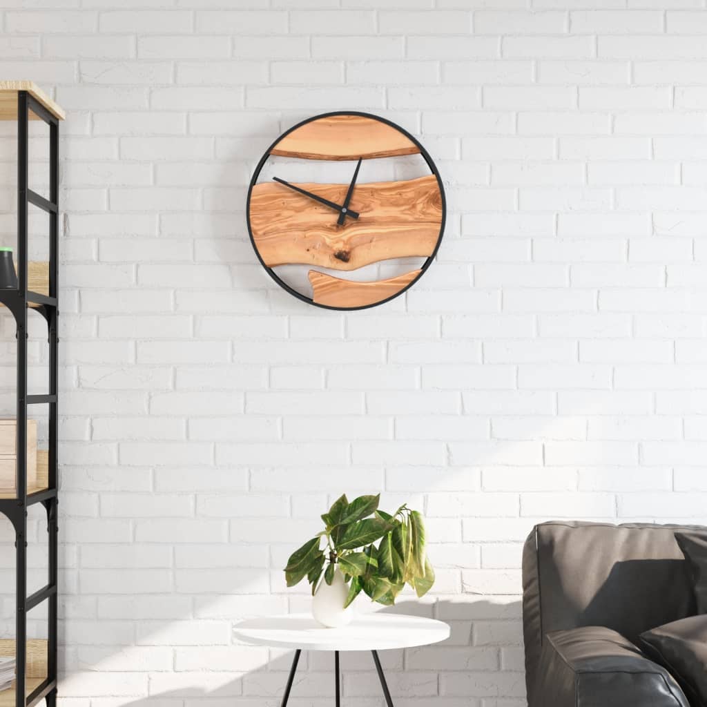 Wall Clock Brown 35 cm Iron and Olive Wood