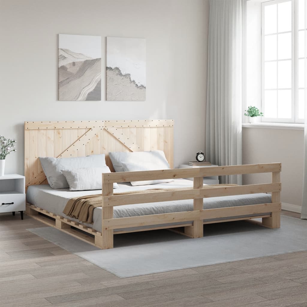 Bedframe with Headboard 200x200cm Solid Wood