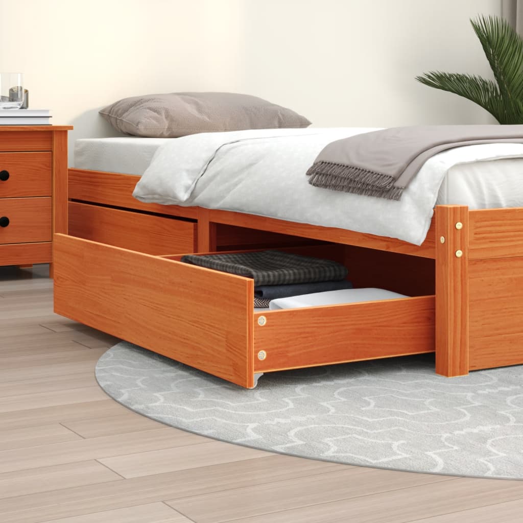 Bed Drawers 2 Pieces Wax Brown Solid Wood Pine