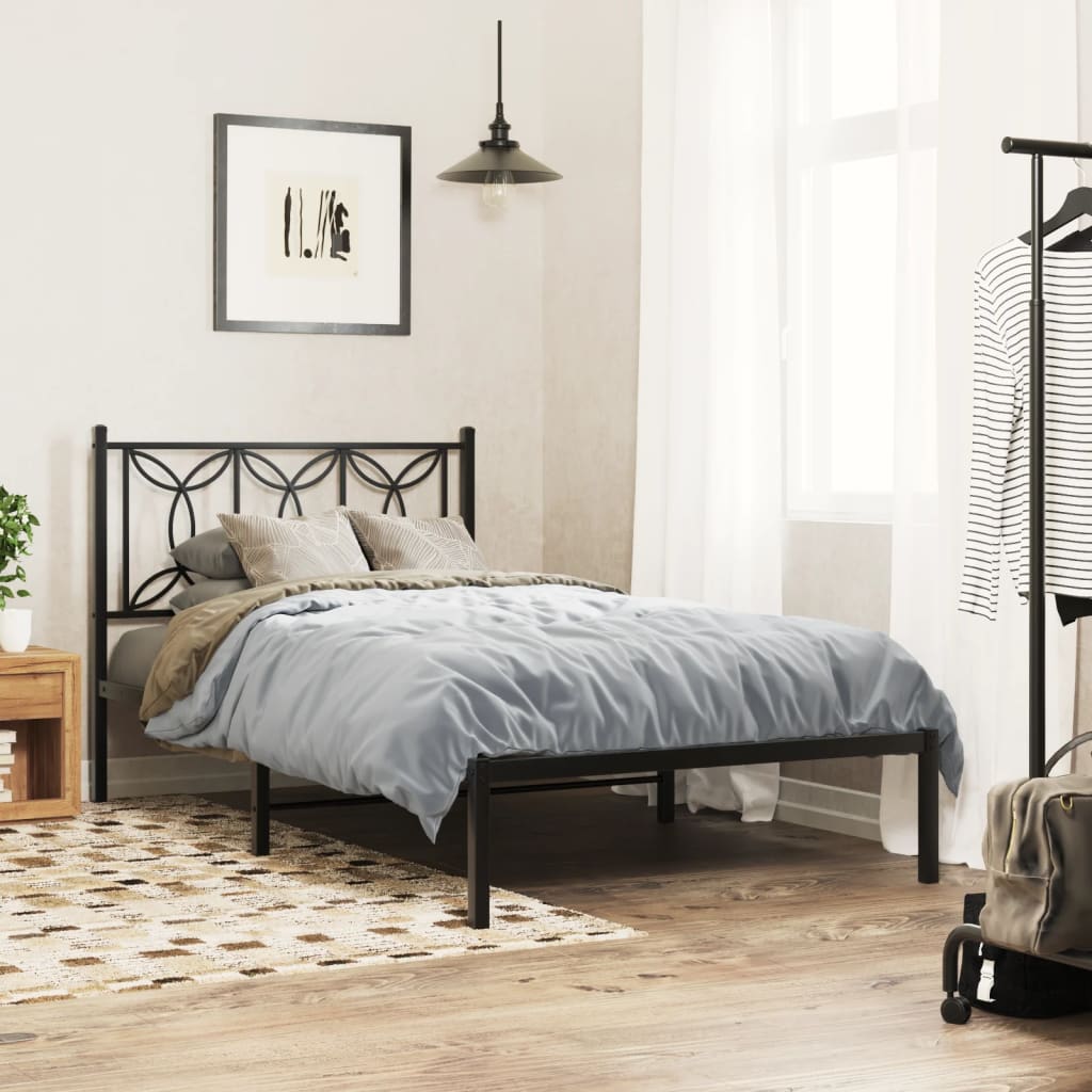 Metal Bedframe with Headboard Black 107x203cm