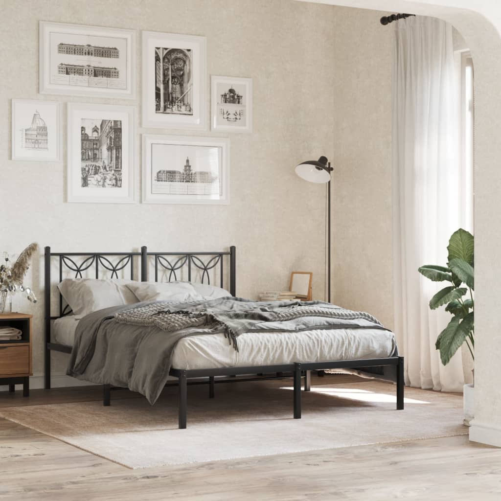 Metal Bedframe with Headboard Black 135x190cm
