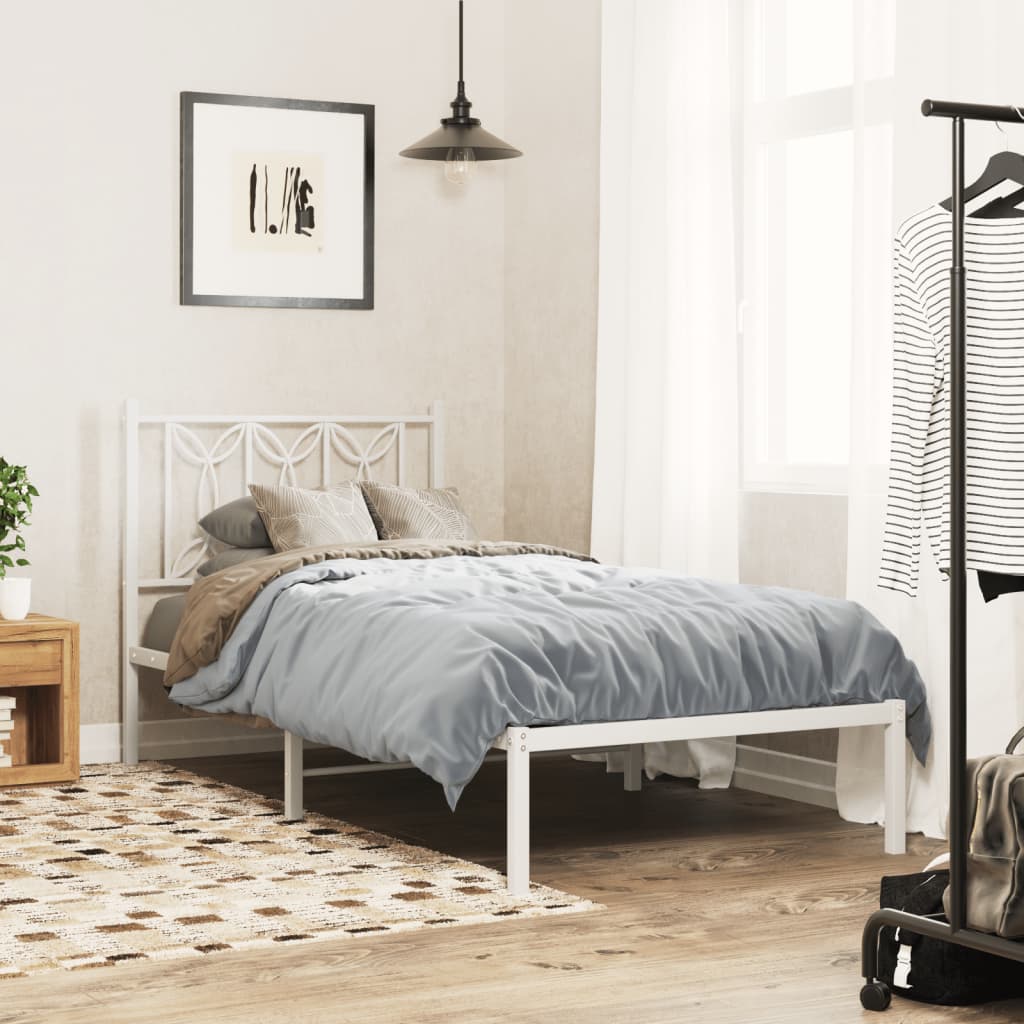 Metal Bedframe with Headboard White 90x200cm