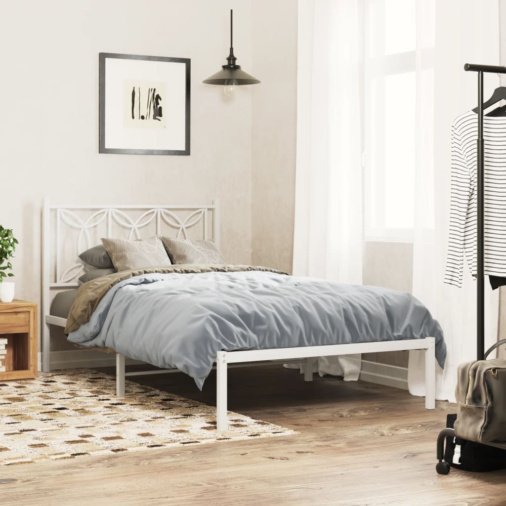 Metal Bedframe with Headboard White 100x200cm