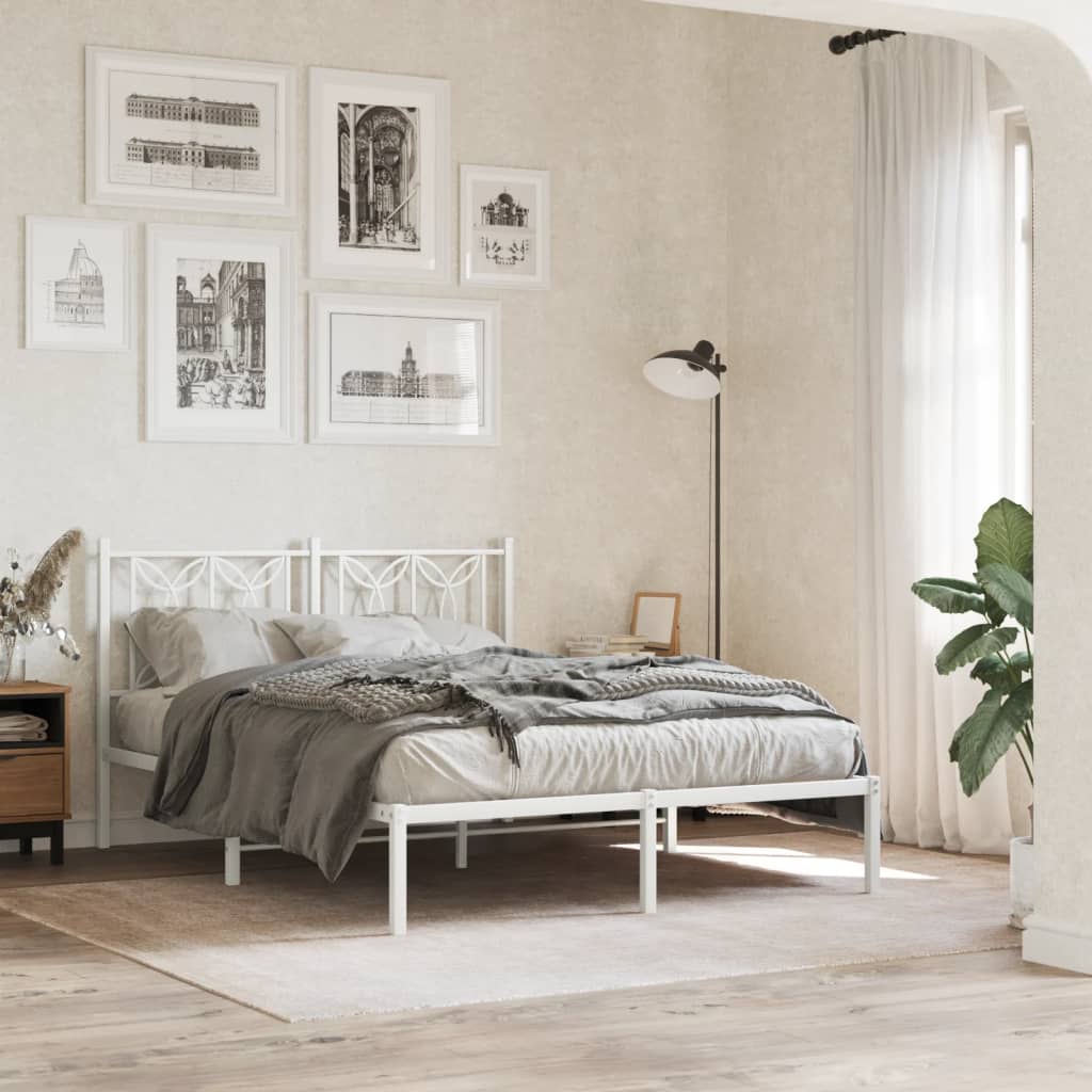 Metal Bedframe with Headboard White 135x190cm