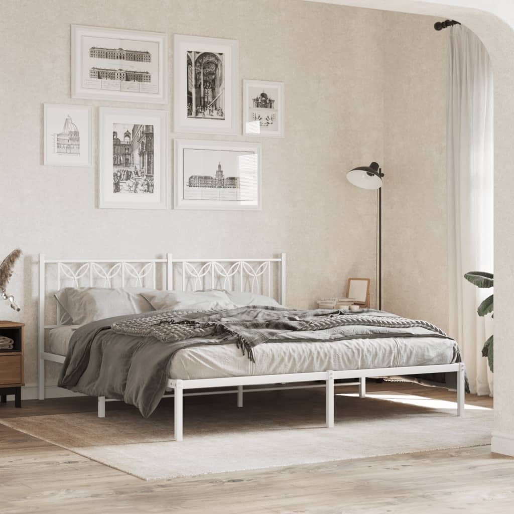 Metal Bedframe with Headboard White 180x200cm