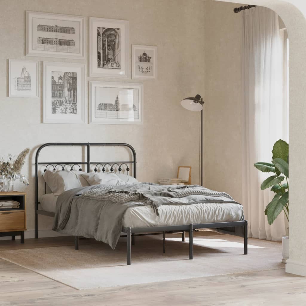 Metal Bedframe with Headboard Black 120x200cm