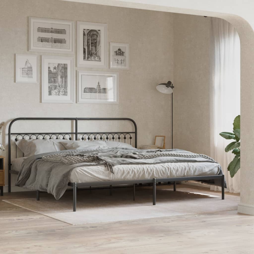 Metal Bedframe with Headboard Black 193x203cm