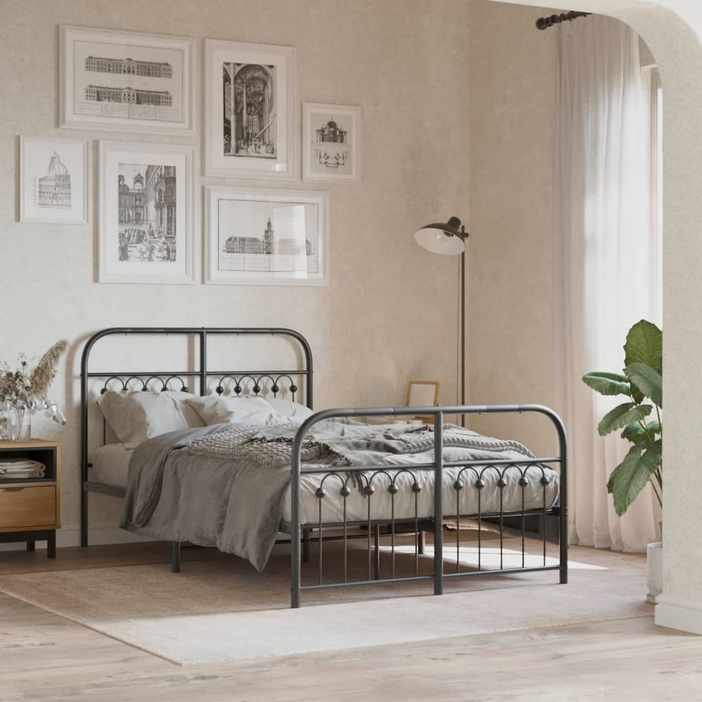 Metal Bedframe with Footboard Black 120x200cm