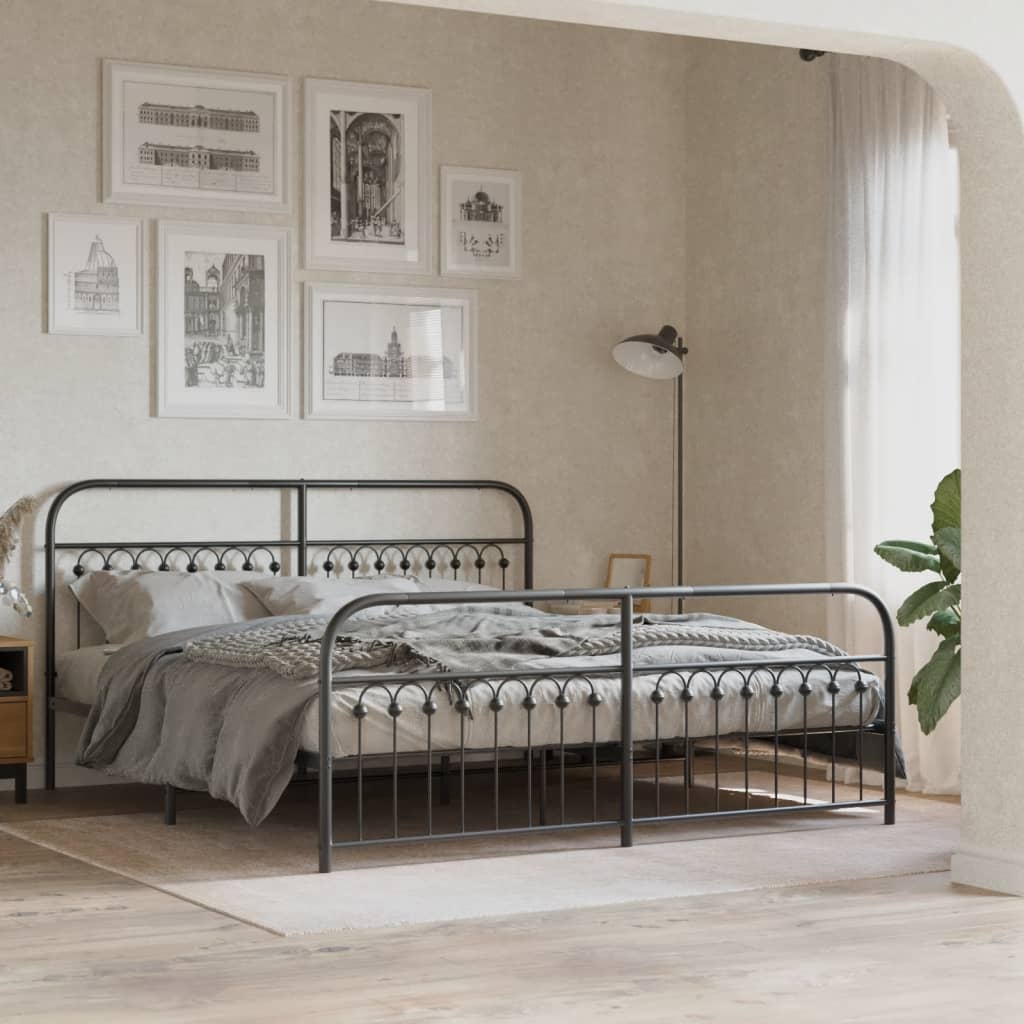 Metal Bedframe with Footboard Black 183x203cm
