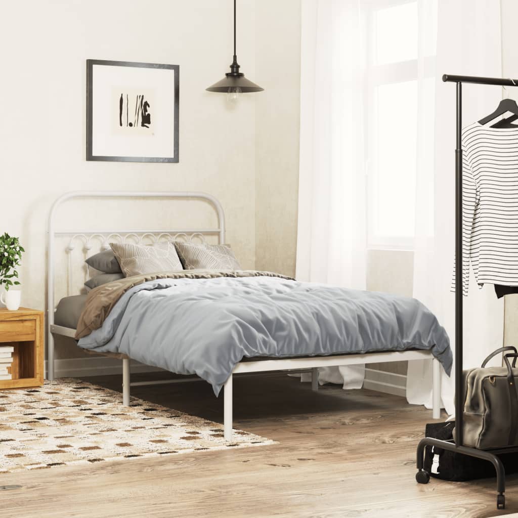 Metal Bedframe with Headboard White 100x200cm