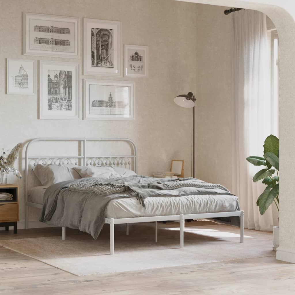 Metal Bedframe with Headboard White 140x190cm