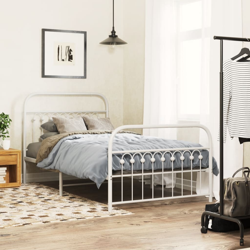 Metal Bedframe with Footboard White 100x200cm