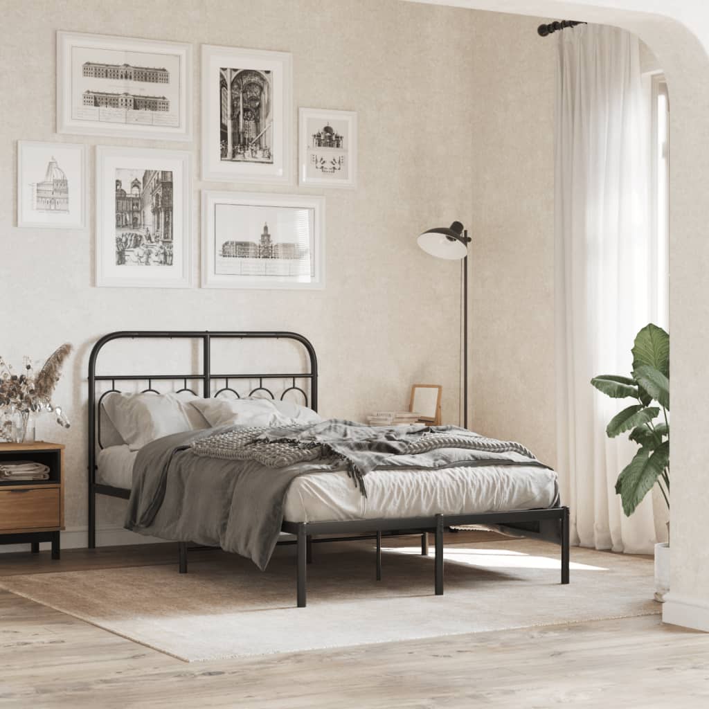 Metal Bedframe with Headboard Black 120x200cm