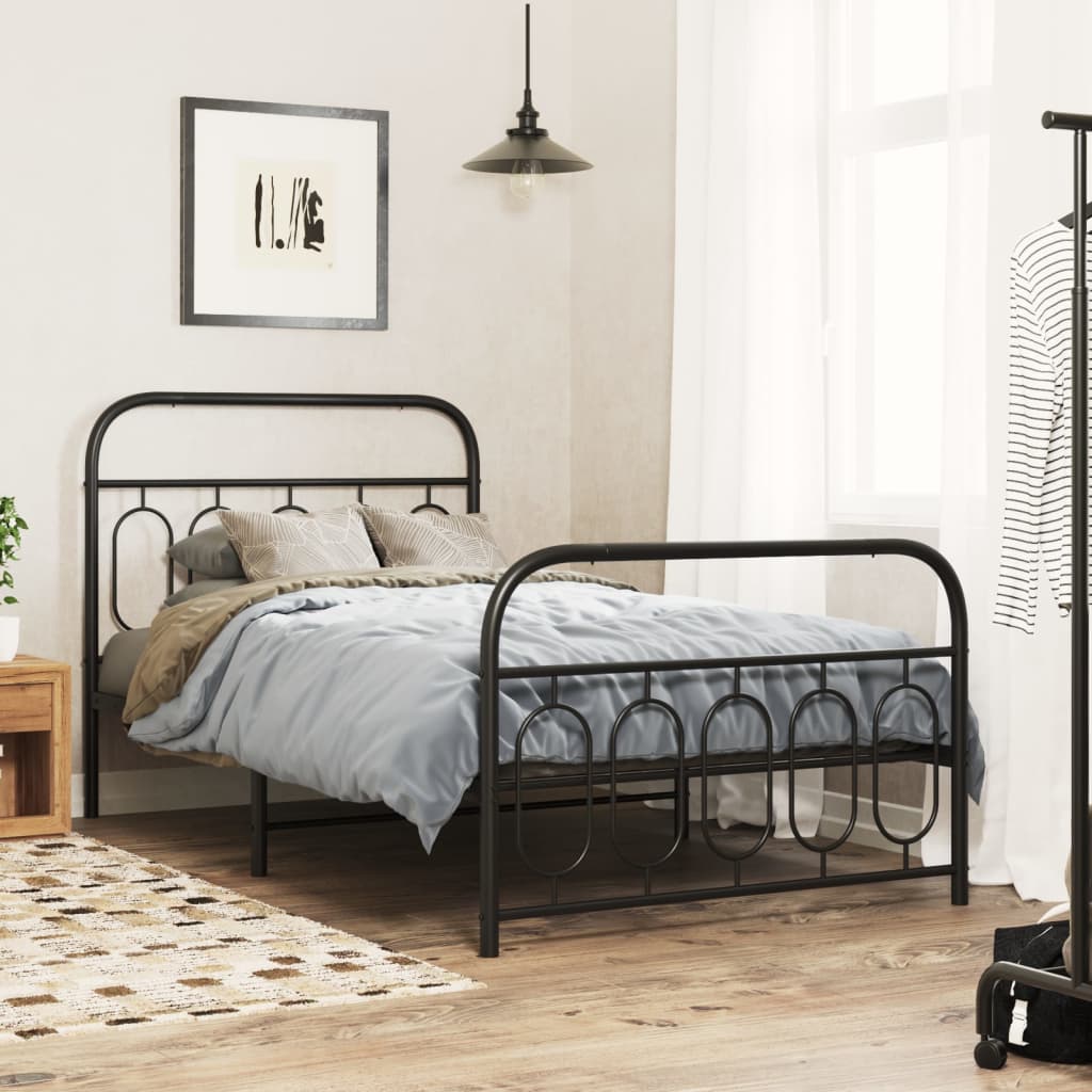 Metal Bedframe with Footboard Black 100x190cm