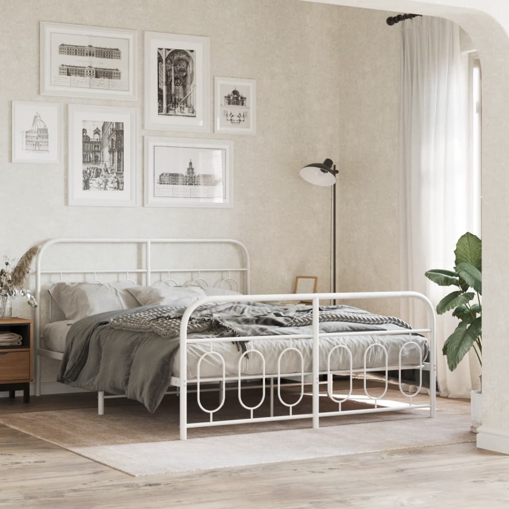 Metal Bedframe with Footboard White 150x200cm
