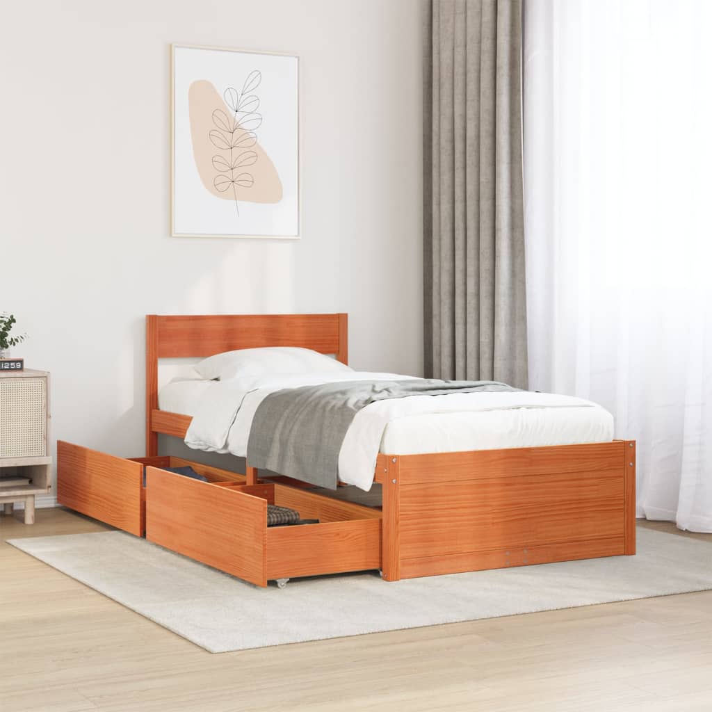 Bedframe Wax Brown 90x190cm Single Solid Wood Pine