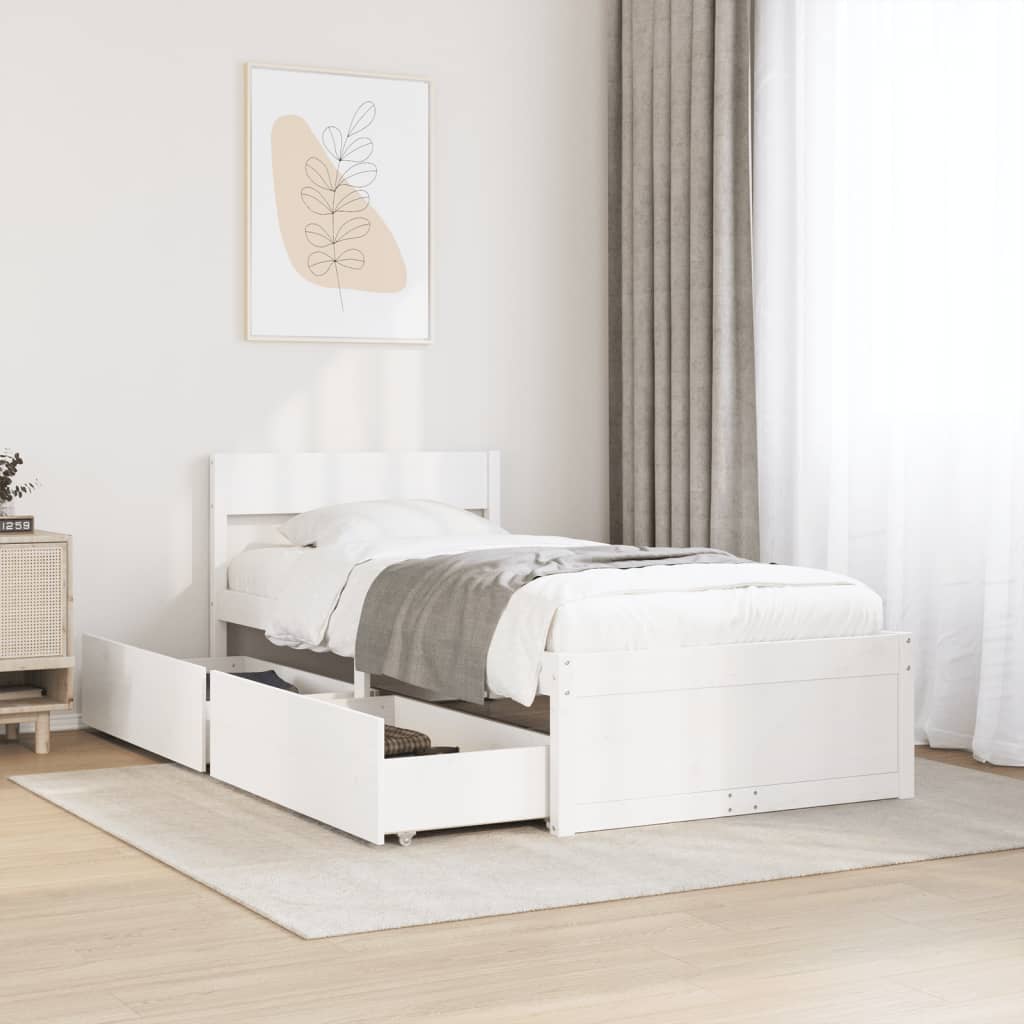 Bedframe White 75x190cm Small Single Solid Wood Pine