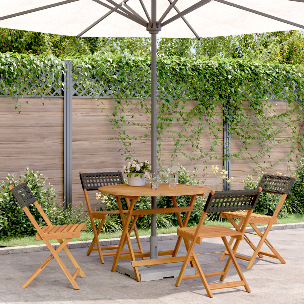 5 Piece Garden Dining Set Black Poly Rattan and Solid Wood