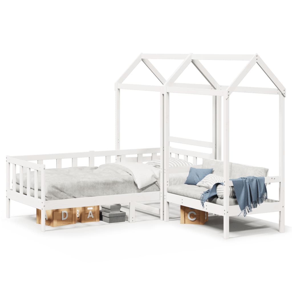 Daybed and Bench Set with Roof White 80x200cm