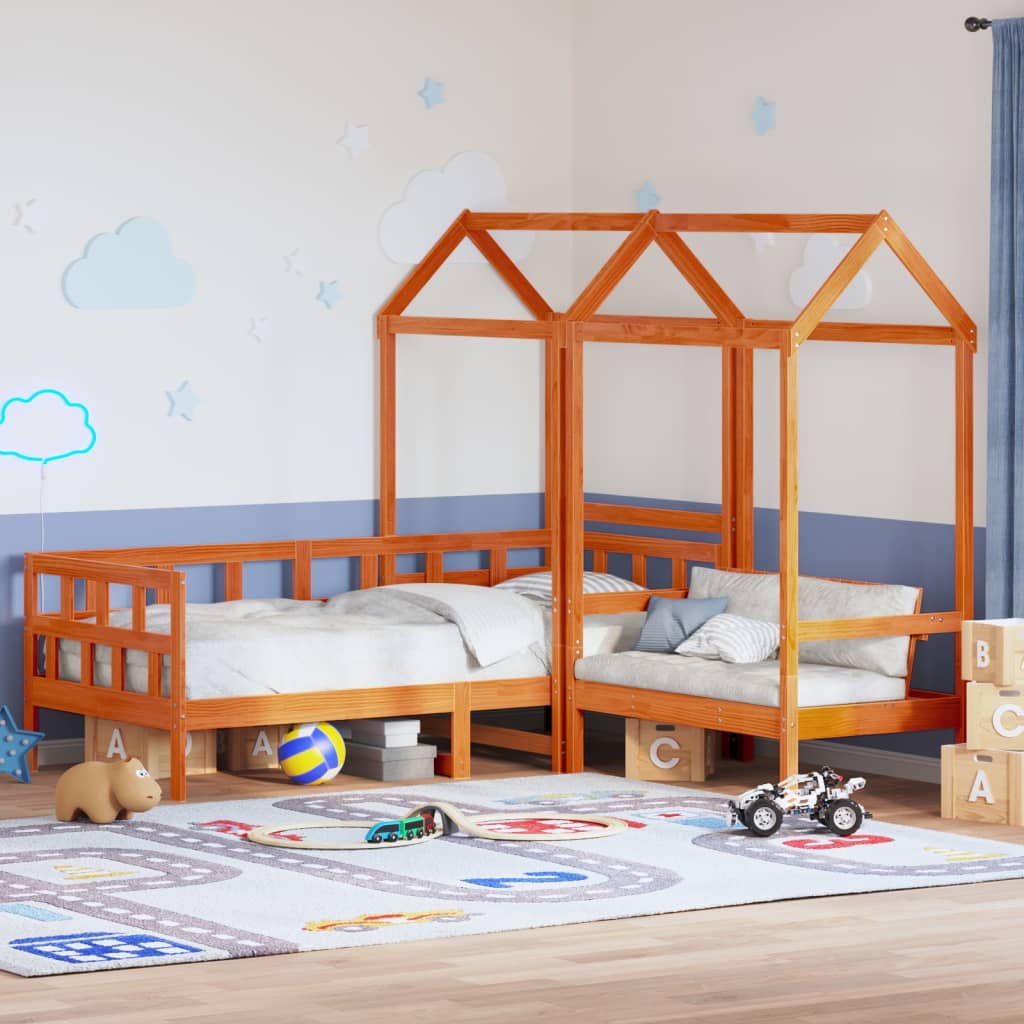 Daybed Set with Roof Wax Brown 90x200cm