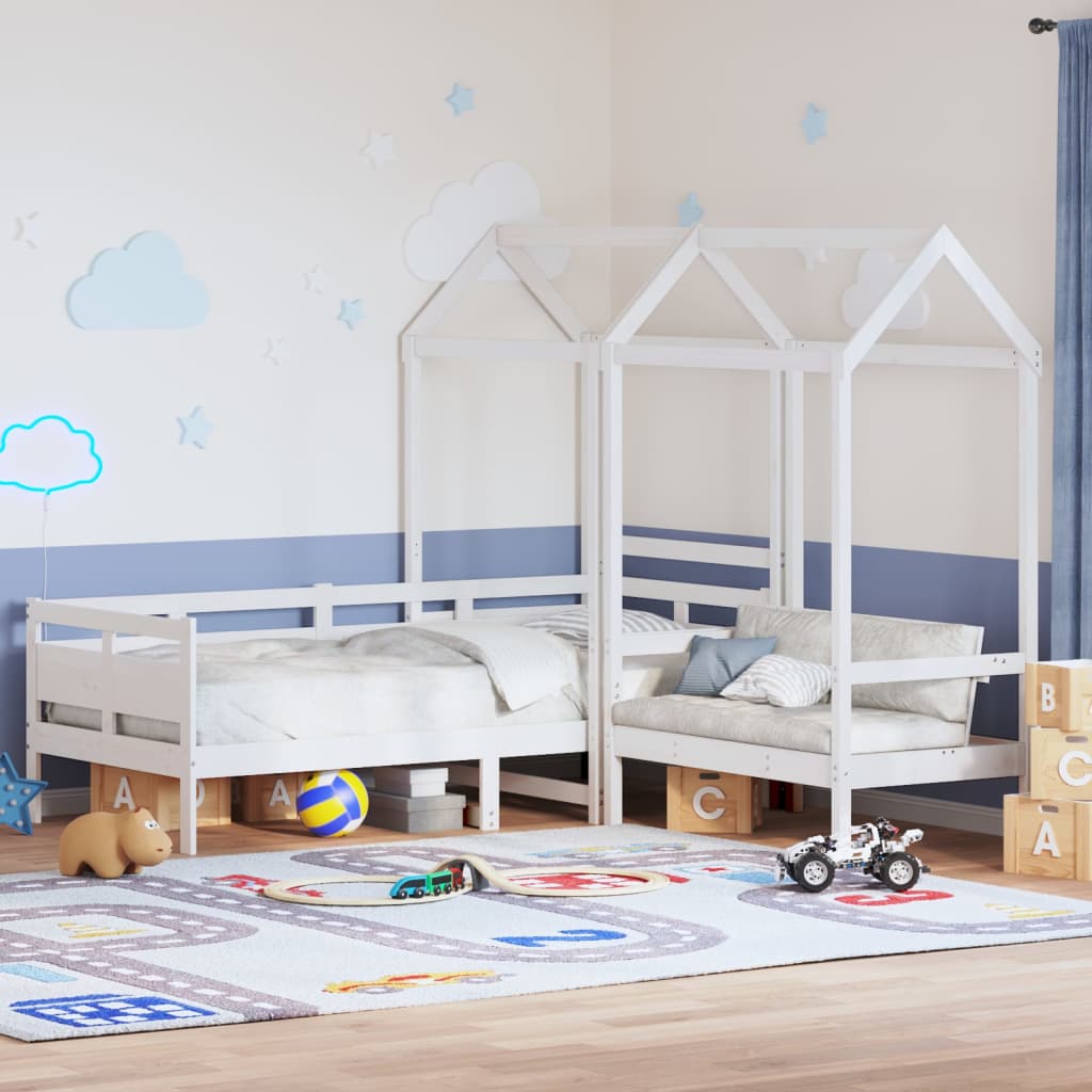 Daybed and Bench Set with Roof White 80x200cm
