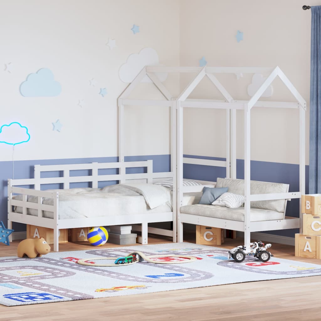 Daybed and Bench Set with Roof White 80x200cm