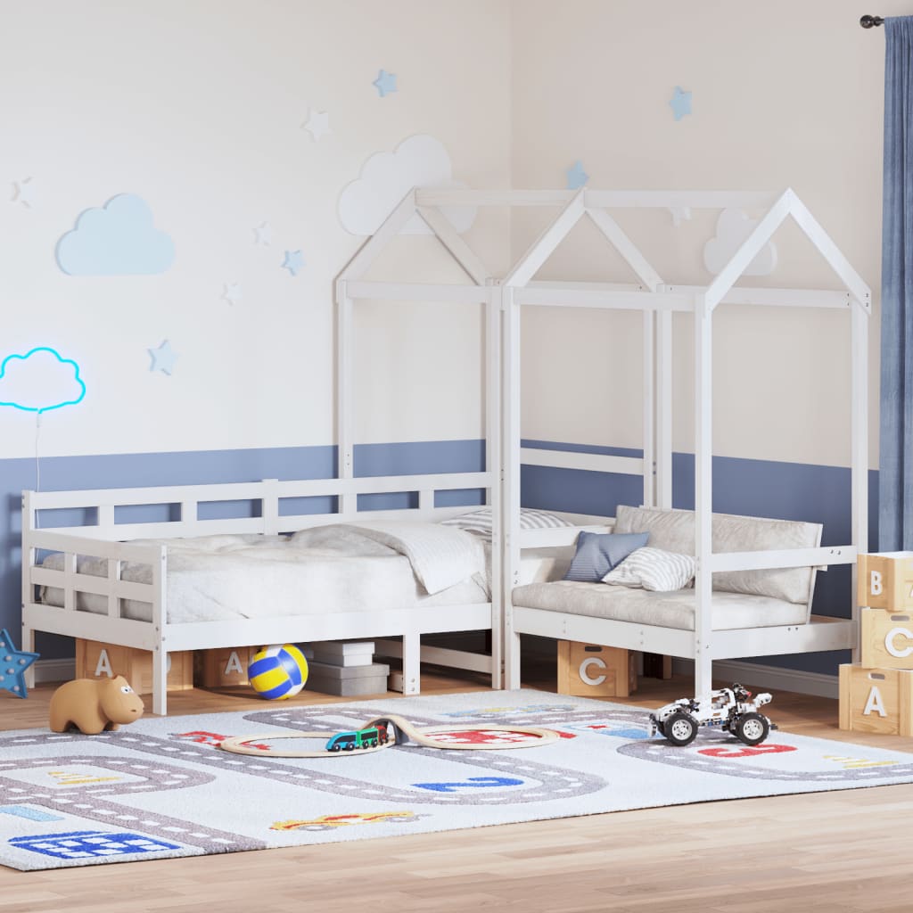 Daybed and Bench Set with Roof White 80x200cm