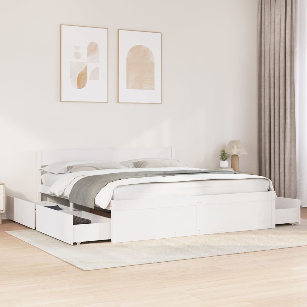 Bedframe White 180x200cm Super King Solid Wood Pine