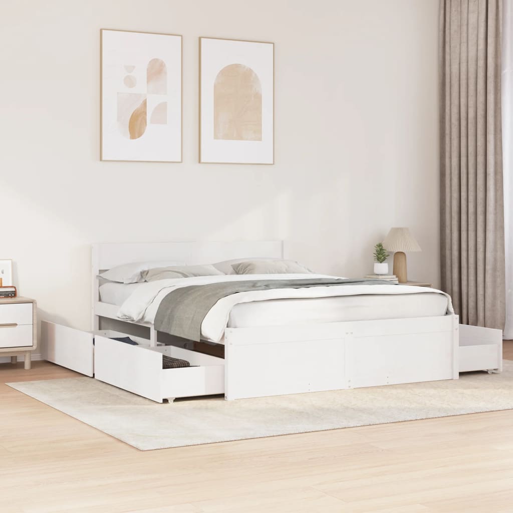 Bedframe White 140x200cm Solid Wood Pine