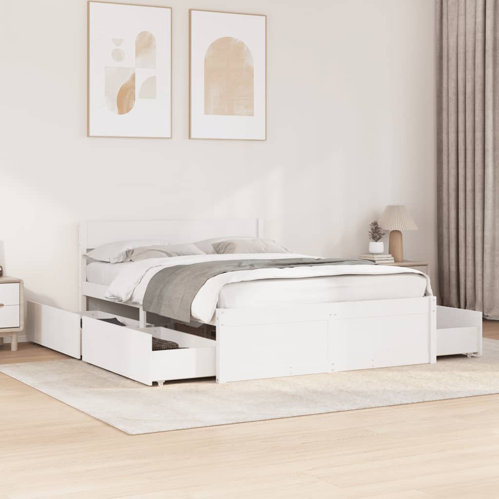 Bedframe White 140x190cm Solid Wood Pine