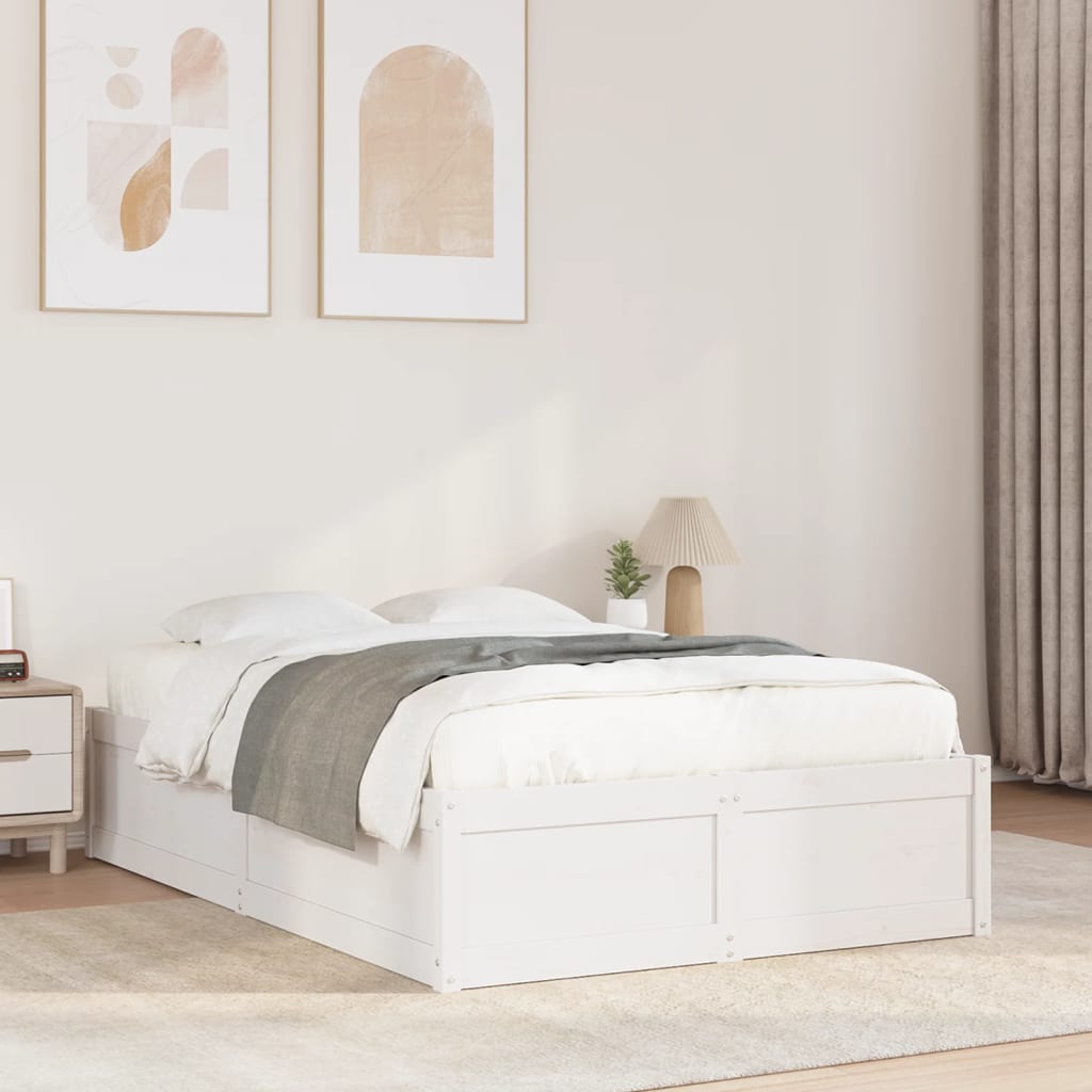 Bedframe White 135x190cm Double Solid Wood Pine