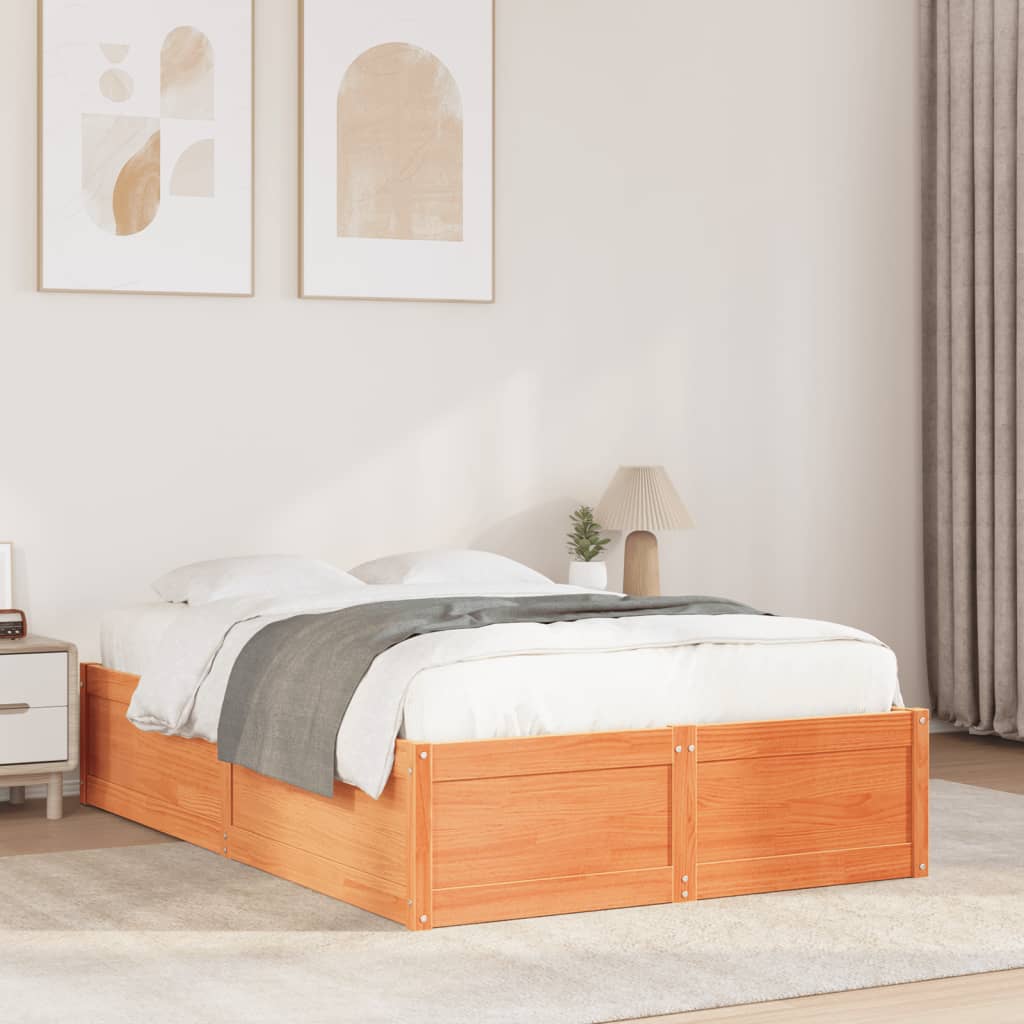 Bedframe Wax Brown 135x190cm Double Solid Wood Pine