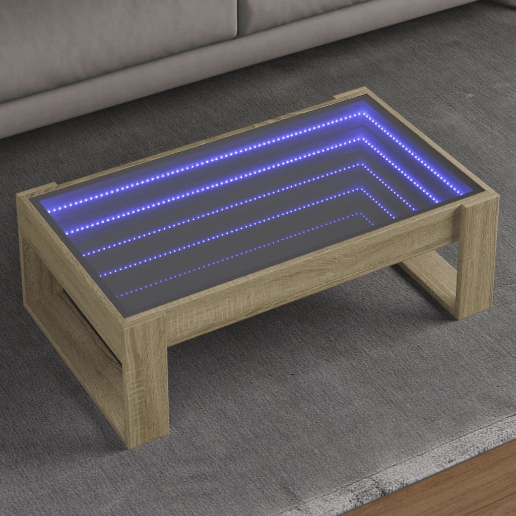 Coffee Table with Infinity LED Sonoma Oak 90x53x30 cm