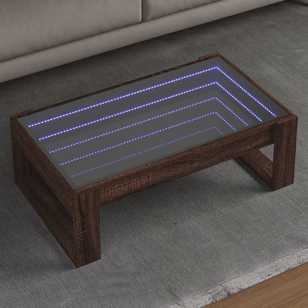Coffee Table with Infinity LED Brown Oak 90x53x30 cm