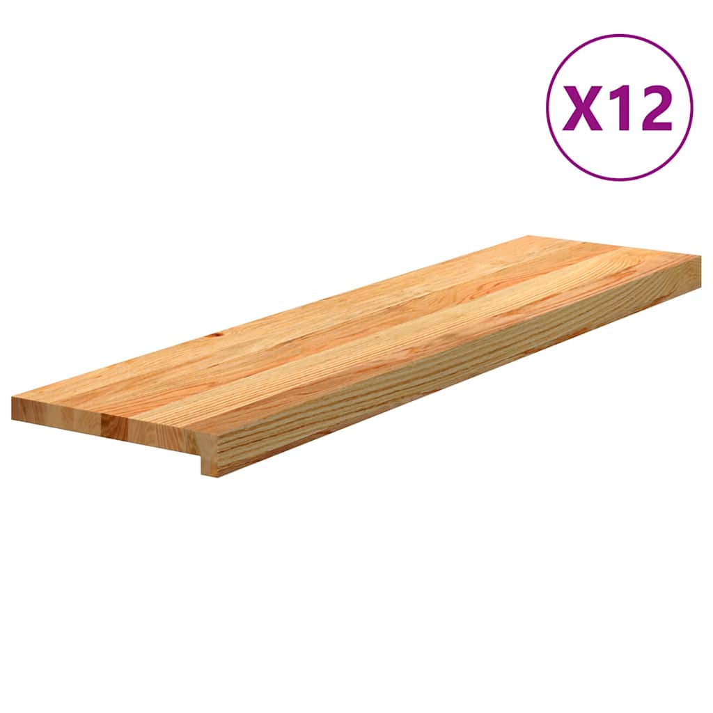 Stair Treads 12 Pieces Light Brown 100x25x2 cm Solid Wood Oak