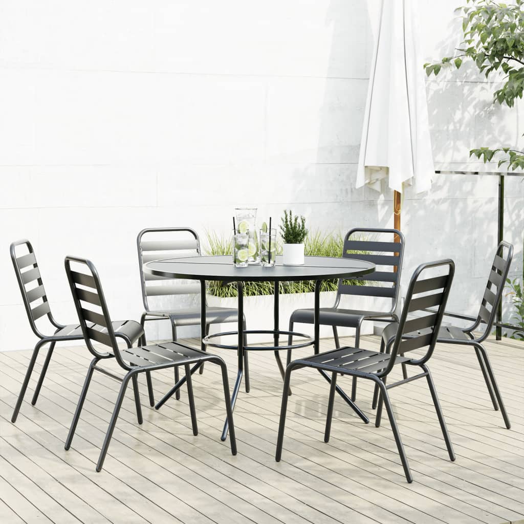 Stackable Garden Chair Set 7 pcs Anthracite Powder-coated Steel
