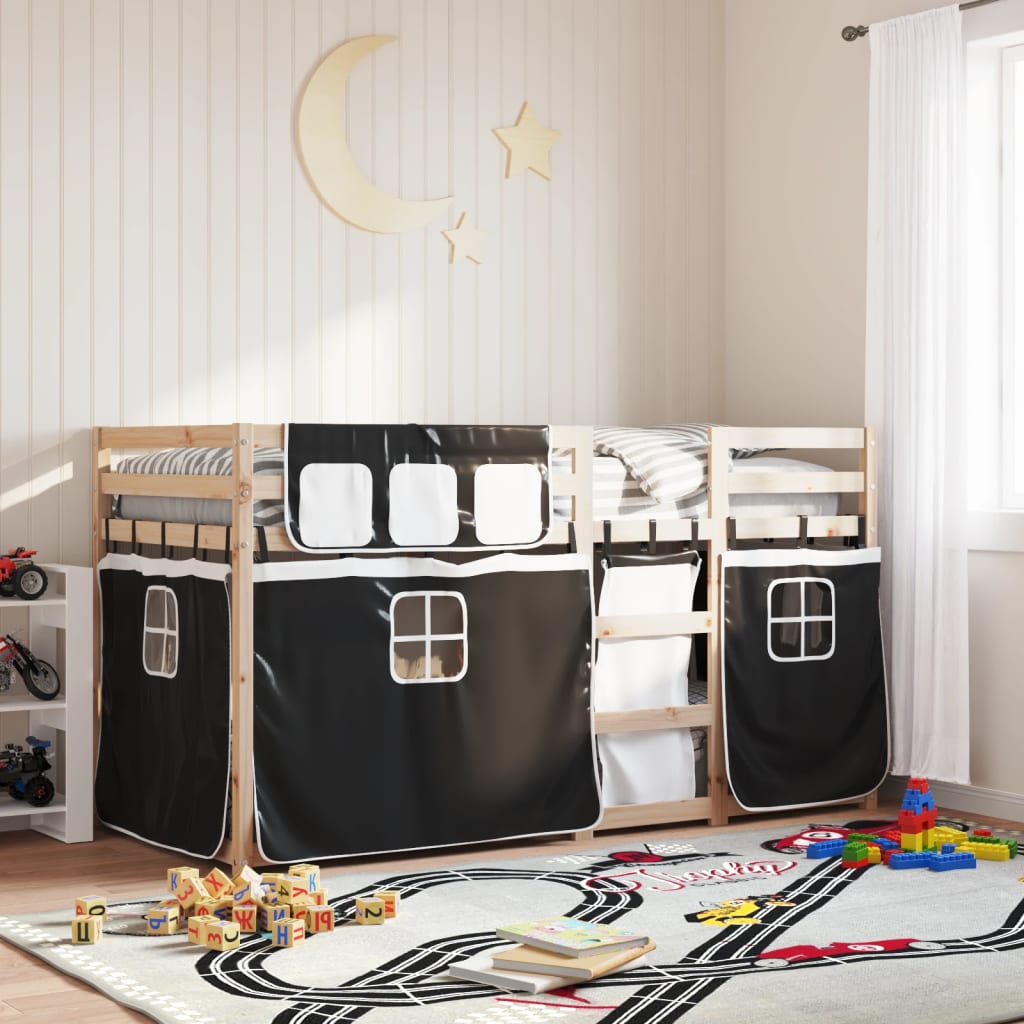 Bunkbed White and Black 90x200cm Solid Wood Pine