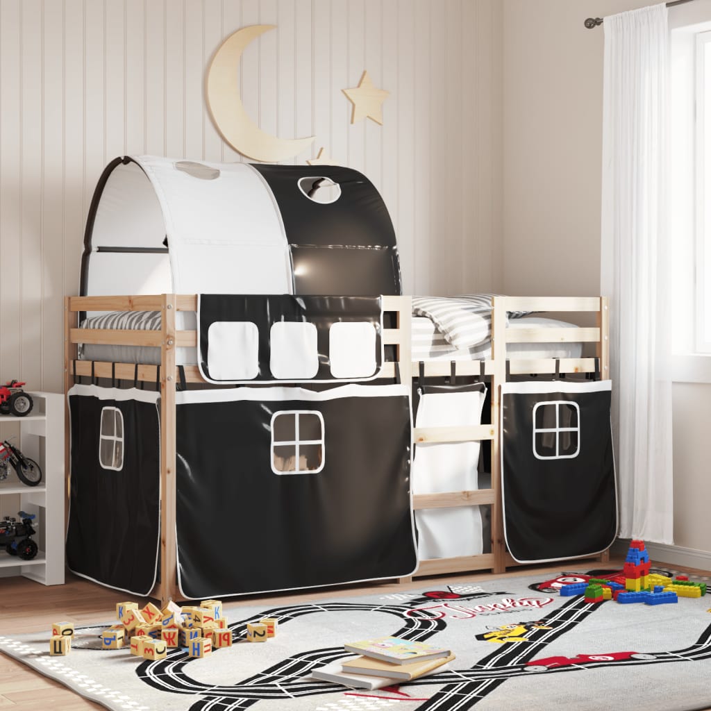 Bunkbed White and Black 90x200cm Solid Wood Pine